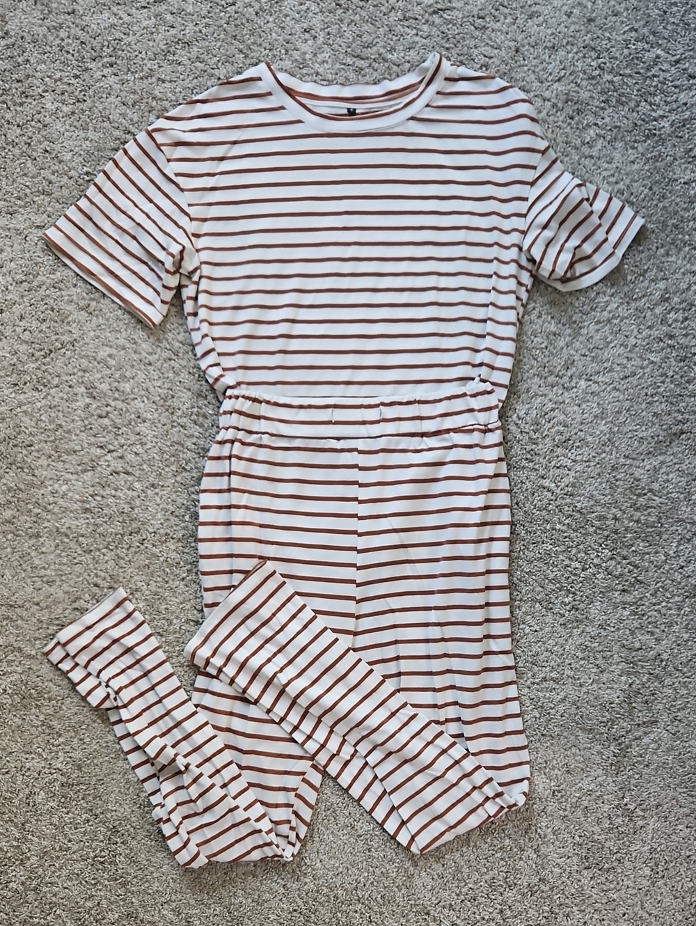 Women's Cream and Brown Striped Pajama Set